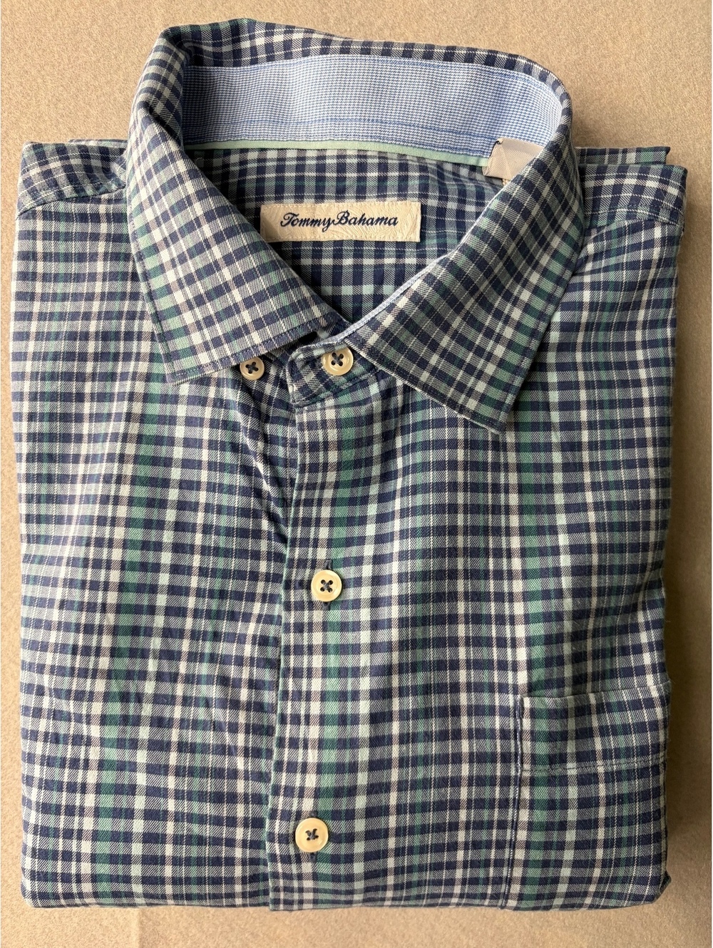 Tommy Bahama Men's Long Sleeve Plaid Shirt, Size Large, Blue and Green
